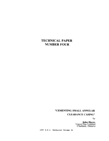 Cementing Small Annular Clearance Casing (No Paper - No Abstract) Page 1
