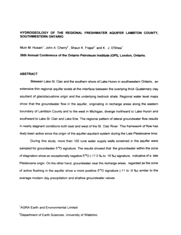 Hydrogeology of the Regional Freshwater Aquifer Lambton County, Southwestern Ontario Page 1