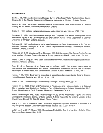 Hydrogeology of the Regional Freshwater Aquifer Lambton County, Southwestern Ontario Page 9