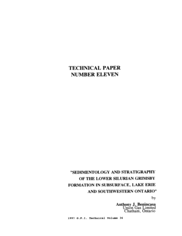 Sedimentology and Stratigraphy of the Lower Silurian Grimsby Formation in Subsurface, Lake Erie and Southwestern Ontario Page 1