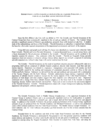 Sedimentology and Stratigraphy of the Lower Silurian Grimsby Formation in Subsurface, Lake Erie and Southwestern Ontario Page 1