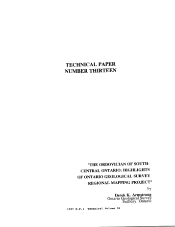 The Ordovician of South-Central Ontario: Highlights of Ontario Geological Survey Regional Mapping Project Page 1