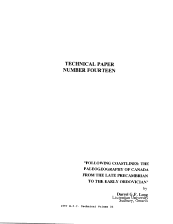 Following Coastlines: the Paleogeography of Canada From the Late Precambrian to the Early Ordovician Page 1