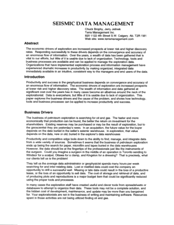 Seismic Data Management Page 1