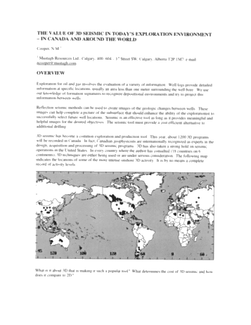 The Value of 3D Seismic in Today's Exploration Environment in Canada and Around the World Page 1