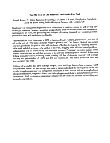 New Oil From an Old Reservoir - the Petrolia East Pool Page 1
