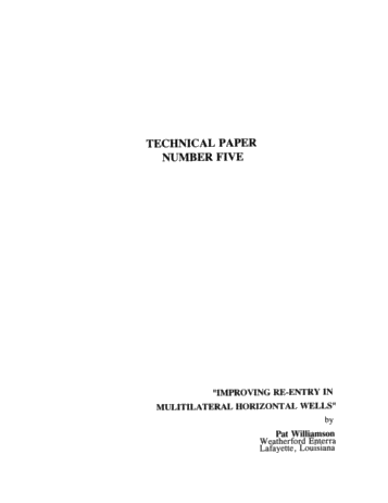 Improving Re-entry in Multilateral Horizontal Wells Page 1
