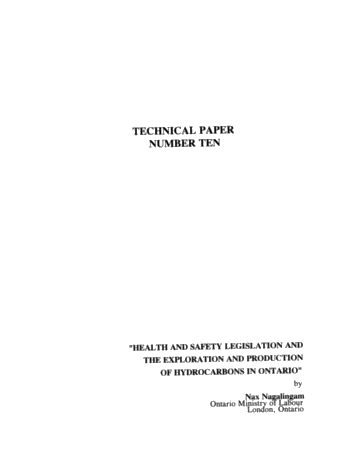 Health and Safety Legislation and the Exploration and Production of Hydrocarbons in Ontario Page 1