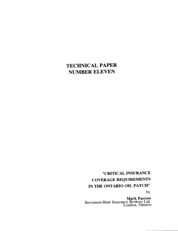 Critical Insurance Coverage Requirements in the Ontario Oil Patch Page 1