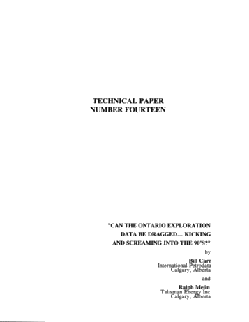 Can the Ontario Exploration Data be Dragged....Kicking and Screaming into the 90's? Page 1