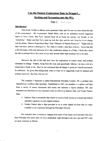 Can the Ontario Exploration Data be Dragged....Kicking and Screaming into the 90's? Page 1