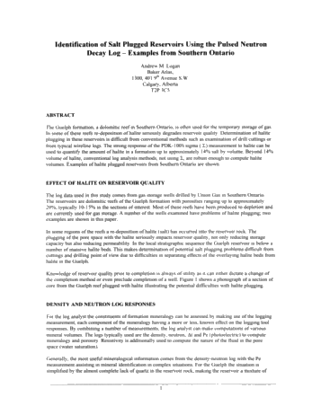 Identification of Salt Plugged Reservoirs Using The Pulsed Neutron Decay Log - Examples From Southern Ontario Page 1