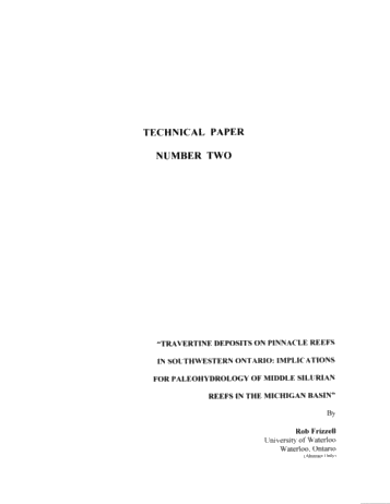 Travertine Deposits on Pinnacle Reefs in Southwestern Ontario: Implications for Paleohydrology of Middle Silurian Reefs in the Michigan Basin Page 1