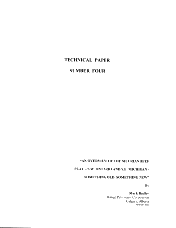 An Overview of the Silurian Reef Play - S.W. Ontario and S.E. Michigan - Something Old, Something New Page 1