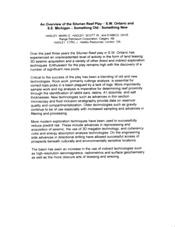 An Overview of the Silurian Reef Play - S.W. Ontario and S.E. Michigan - Something Old, Something New Page 2