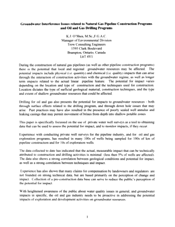Groundwater Interference Issues Related to Natural Gas Pipeline Construction Programs and Oil and Gas Drilling Programs: Seven Years of Assessment Page 1