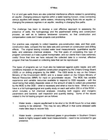 Groundwater Interference Issues Related to Natural Gas Pipeline Construction Programs and Oil and Gas Drilling Programs: Seven Years of Assessment Page 6