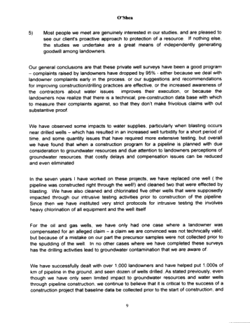 Groundwater Interference Issues Related to Natural Gas Pipeline Construction Programs and Oil and Gas Drilling Programs: Seven Years of Assessment Page 9