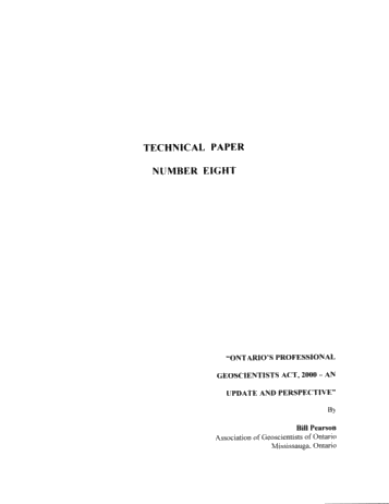 Ontario's Professional Geoscientists Act: An Update and Perspective Page 1