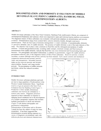 Dolomitization and Porosity Evolution of Middle Devonian Slave Point Carbonates, Hamburg Field, Northwestern Alberta. Page 2