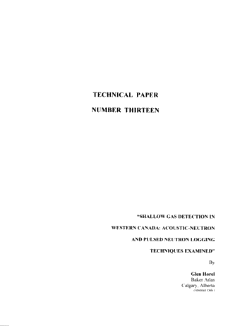Shallow Gas Detection in Western Canada: Acoustic-Neutron and Pulsed Neutron Logging Techniques Examined Page 1