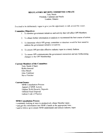 Regulatory Review Committee Update Page 1