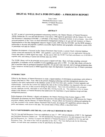 Digital Well Data for Ontario - A Progress Report Page 1