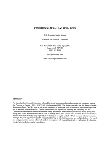 Canadian Natural Gas Resources Page 1
