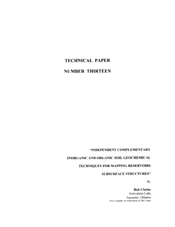 Independent Complementary Inorganic and Organic Soil Geochemical Techniques for Mapping Reservoirs and Subsurface Structures Page 1