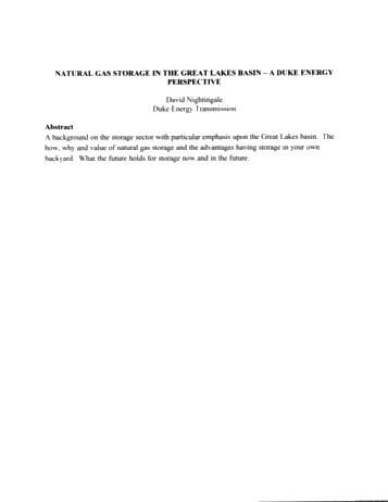 Natural Gas Storage in the Great Lakes Basin - A Duke Energy Perspective (Abstract Only) Page 1