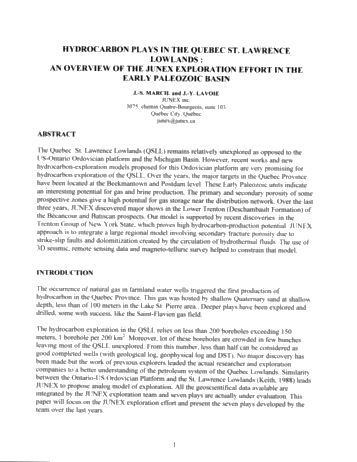 Hydrocarbon Plays in the Quebec St. Lawrence Lowlands: An Overview of the Junex Exploration Effort Page 1