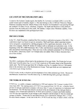 Hydrocarbon Plays in the Quebec St. Lawrence Lowlands: An Overview of the Junex Exploration Effort Page 2