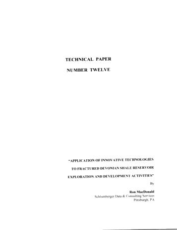 Application of Innovative Technologies to Fractured Devonian Shale Reservoir Exploration and Development Activities Page 1