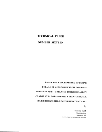 Use of Soil Geochemistry to Define Details of Within-Reservoir Conduits and Permeability Related to Hydrocarbon Charge at Glodes Corner, a Trenton-Black River HTD Gas Field in Steuben County NY Page 1