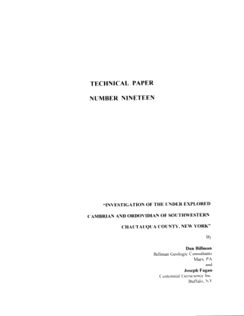 Investigation of the Under-Explored Cambrian and Ordovician of Southwestern Chautauqua County, NY Page 1