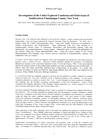 Investigation of the Under-Explored Cambrian and Ordovician of Southwestern Chautauqua County, NY Page 1