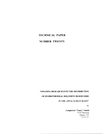 Ongoing Research into the Origin and Distribution of Hydrothermal Dolomite Reservoirs in the Appalachian Basin Page 1