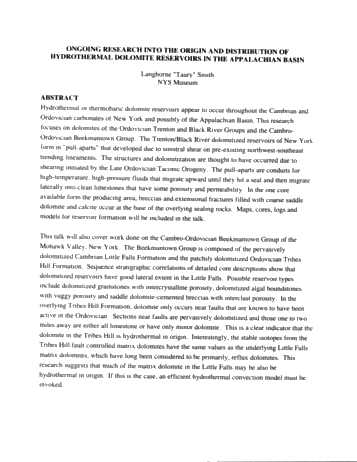 Ongoing Research into the Origin and Distribution of Hydrothermal Dolomite Reservoirs in the Appalachian Basin Page 1