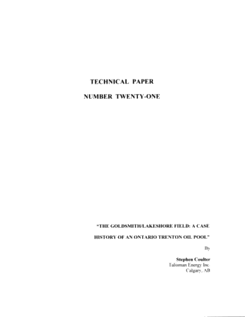 The Goldsmith/Lakeshore Field: A Case History of an Ontario Trenton Oil Pool Page 1