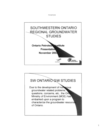 Southwestern Ontario Regional Groundwater Evaluations Page 1