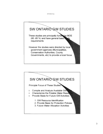 Southwestern Ontario Regional Groundwater Evaluations Page 3
