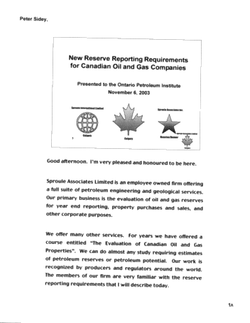 New Reserve Reporting Requirements for Canadian Oil and Gas Companies Page 1