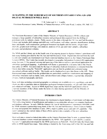 3D Mapping in the Subsurfact of Southern Ontario Using GIS and Digital Petroleum Well Data Page 1