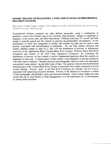 Seismic Imaging of Diagenesis: A Tool for Studying Hydrothermal Dolomite Systems Page 1