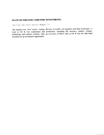 State of Industry: Industry Investments Page 1