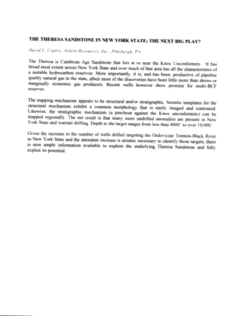 The Theresa Sandstone in New York State; The Next Big Play? Page 1