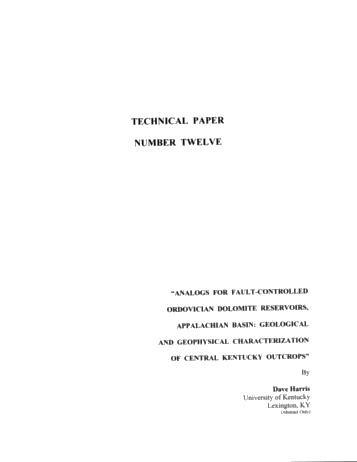 Analogs for Fault-Controlled Ordovician Dolomite Reservoirs Appalachian Basin: Geological and Geophysical Characterization of Central Kentucky Outcrops Page 1