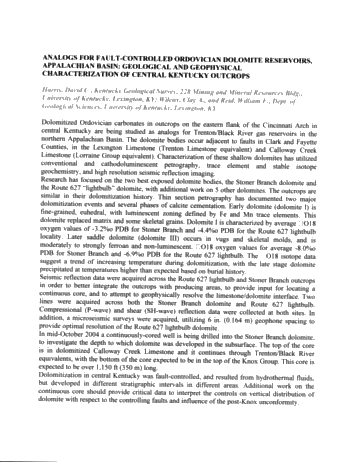 Analogs for Fault-Controlled Ordovician Dolomite Reservoirs Appalachian Basin: Geological and Geophysical Characterization of Central Kentucky Outcrops Page 1