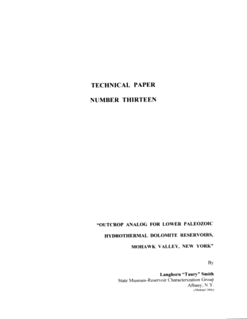 Outcrop Analog for Lower Paleozoic Hydrothermal Dolomite Reservoirs, Mohawk Valley New York. Page 1