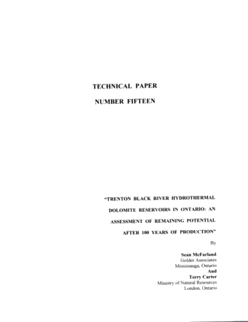 Trenton Black River hydrothermal Dolomite Reservoirs in Ontario: An Assessment of Remaining Potential After 100 Years of Production Page 1